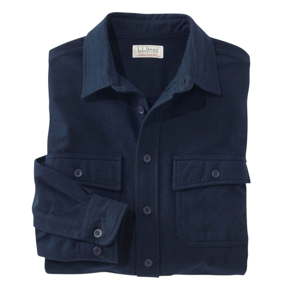 L.L.BEAN Heavy Chamois Cloth Flannel Traditional Fit Shacket in navy